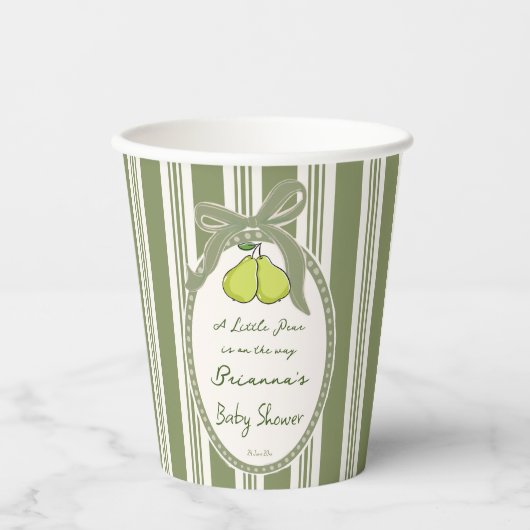 Pear sage green retro stripes baby shower custom 紙コップ (正面)