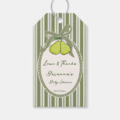 Pear sage green retro stripes baby shower favor ギフトタグ (正面)