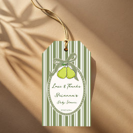 Pear sage green retro stripes baby shower favor ギフトタグ