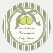 Pear sage green retro stripes baby shower favor ラウンドシール (正面)