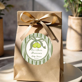 Pear sage green retro stripes baby shower favor ラウンドシール