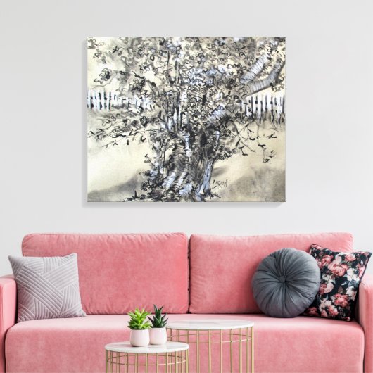 Pear Tree and Pickets / Artist Larry Lerew キャンバスプリント (インサイチュ (リビング))
