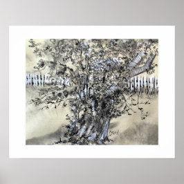 Pear Tree and Pickets / Artist Larry Lerew ポスター