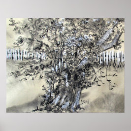 Pear Tree and Pickets / Artist Larry Lerew ポスター