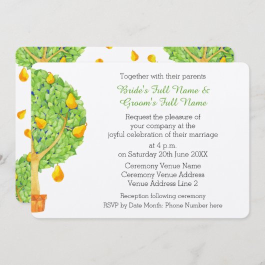 Pear Tree Flat 5x7インチ結婚式招待状カード 招待状 (正面/裏面)