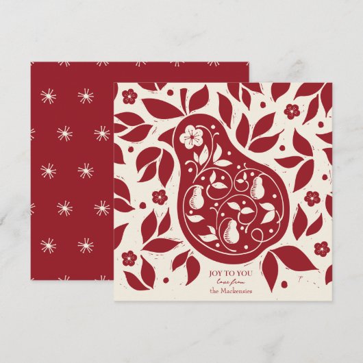 Pear Tree Partridge - Cranberry Red シーズンカード (正面/裏面)