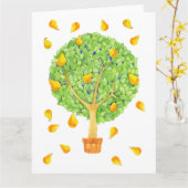 Pear Tree Pears Big Greeting空白の Card（梨の木が大きいグリーティン カード (黄色い花)