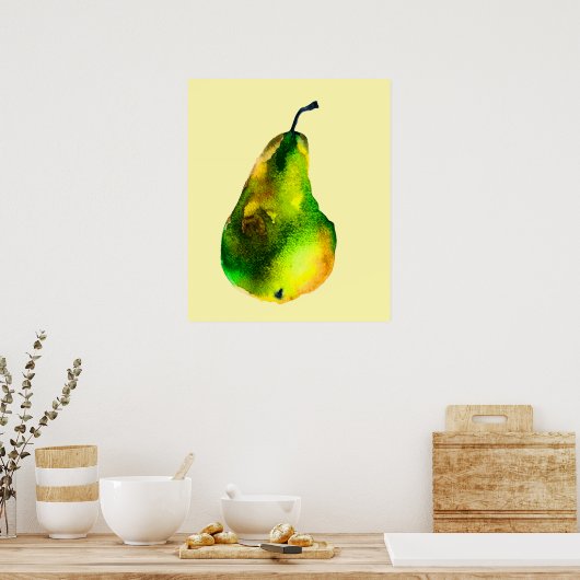 Pear watercolor green fruit ポスター (キッチン)