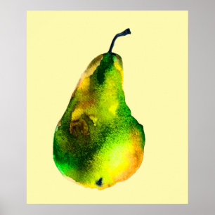 Pear watercolor green fruit ポスター
