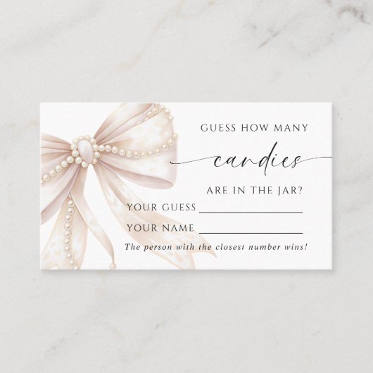 Pearl and Bow How Many Candies Shower Game card プレイスカード (正面)