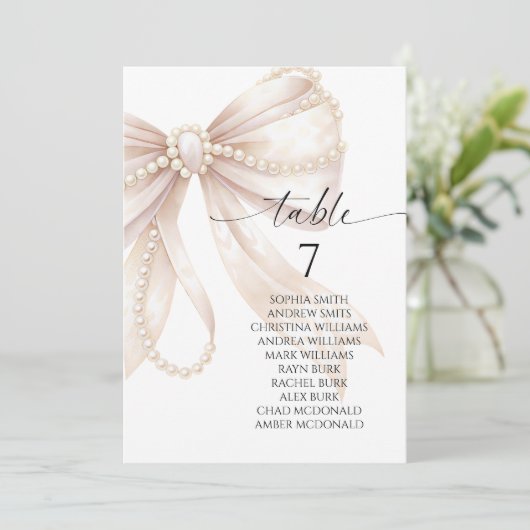 Pearl and Bow Table Number Seating Chart 招待状 (スタンド正面)