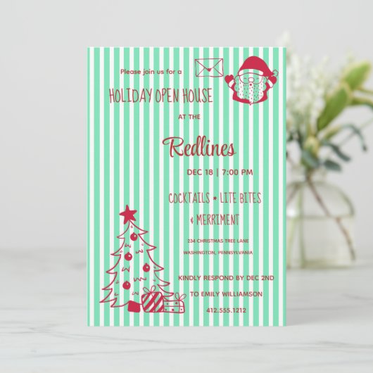 Pearl Aqua Plaid Holiday Open House Invitation 招待状 (スタンド正面)