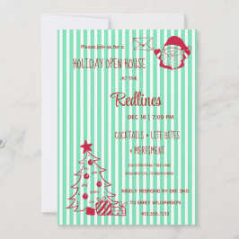 Pearl Aqua Plaid Holiday Open House Invitation 招待状