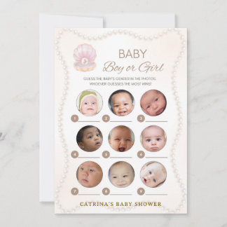 Pearl Baby Shower Game - Editable Name, 5x7 招待状