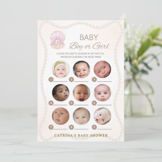 Pearl Baby Shower Game - Editable Name, 5x7 招待状 (スタンド正面)
