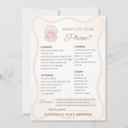 Pearl Baby Shower Game - Editable Name, 5x7 招待状 (正面)