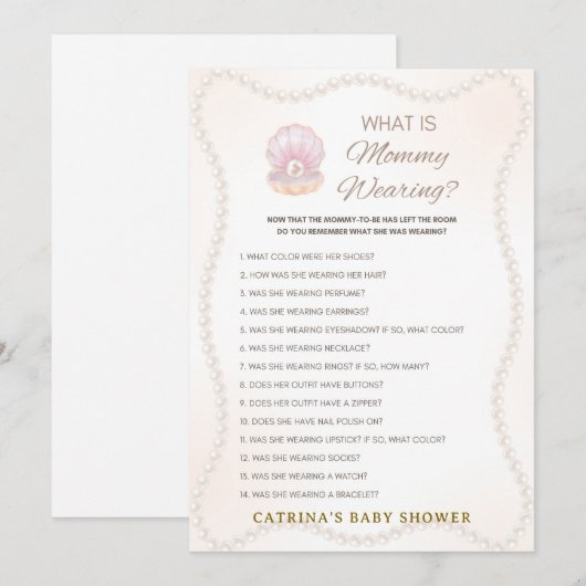 Pearl Baby Shower Game - Editable Name, 5x7 招待状 (正面/裏面)