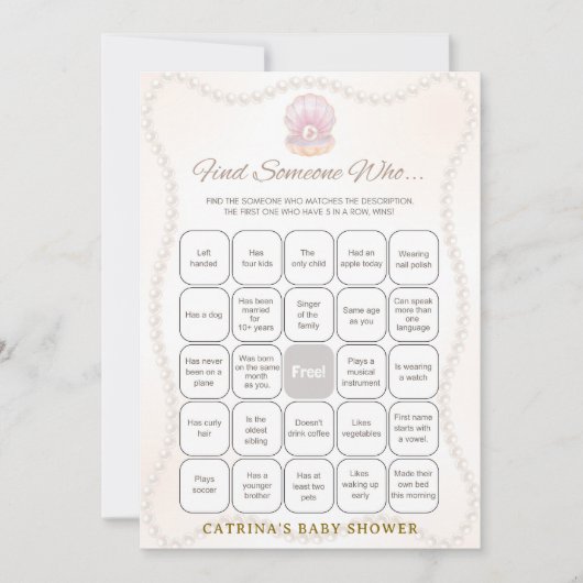 Pearl Baby Shower Game - Editable Name, 5x7 招待状 (正面)