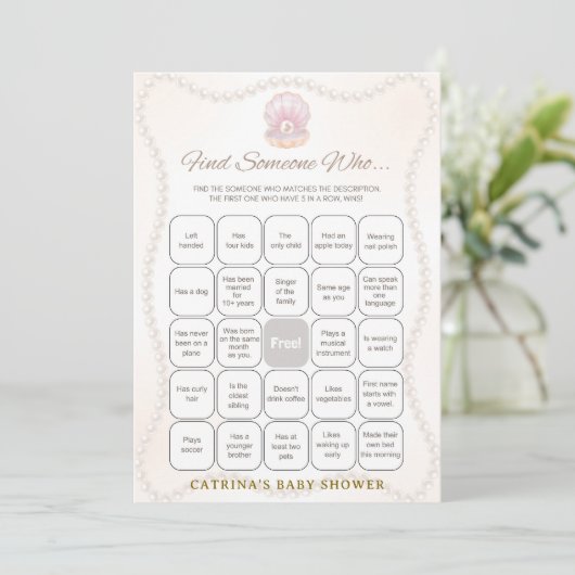 Pearl Baby Shower Game - Editable Name, 5x7 招待状 (スタンド正面)