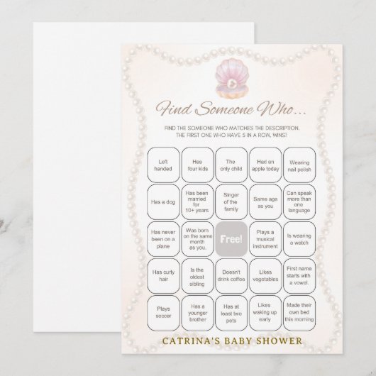 Pearl Baby Shower Game - Editable Name, 5x7 招待状 (正面/裏面)