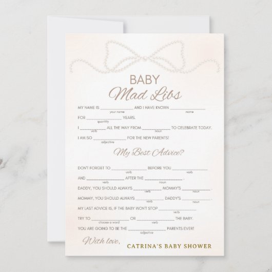 Pearl Baby Shower Game - Editable Name, 5x7 招待状 (正面)