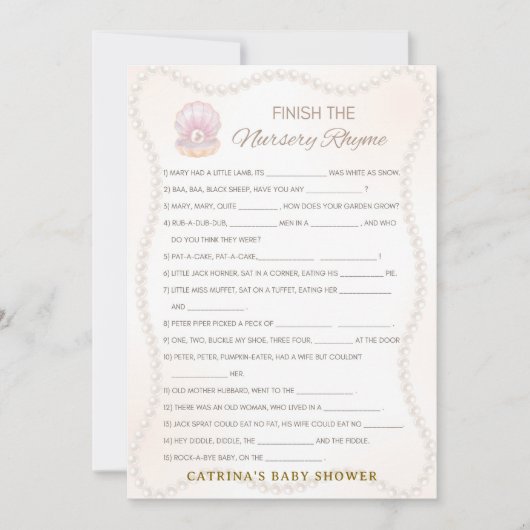 Pearl Baby Shower Game - Editable Name, 5x7 招待状 (正面)