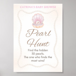 Pearl Baby Shower Game Sign ポスター