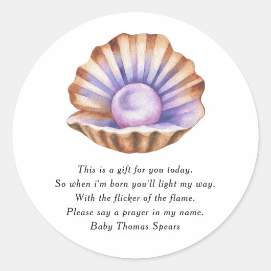 Pearl Baby Shower - Prayer Candle Label ラウンドシール (正面)