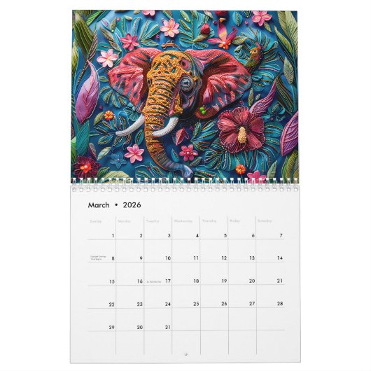 Pearl & Bead Embroidery – 2026 Calendar カレンダー (3月 2026)