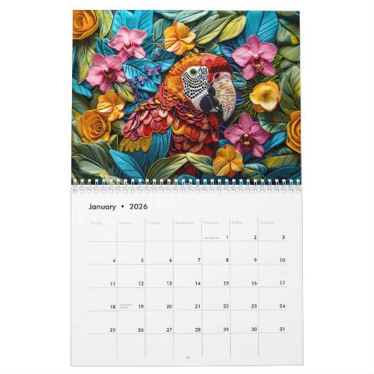 Pearl & Bead Embroidery – 2026 Calendar カレンダー (1月 2026)