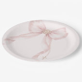 Pearl Blush Pink Bow Gold Cross Baptism ペーパープレート (アングル)