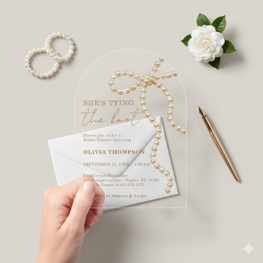 Pearl Bow Arch She's Tying the Knot Bridal Shower  アクリル招待状