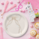 Pearl Bow Ivory Gold Cross Baptism ペーパープレート (パーティー)