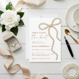 Pearl Bow She's Tying the Knot Bridal Shower 招待状