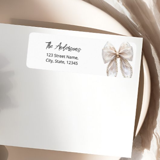 Pearl Bow White Return Address Label ラベル
