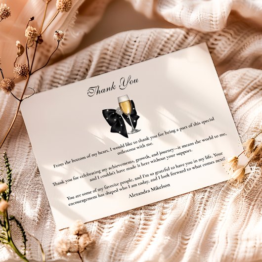 Pearl Champagne Glass Graduation サンキューカード