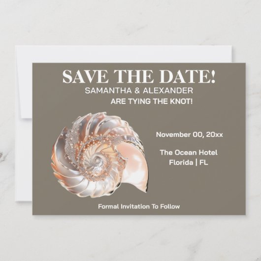 Pearl Conch Shell Beach Wedding Announcement 招待状 (正面)