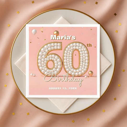 Pearl Gold and Soft Pink Elegant 60th Birthday スタンダードカクテルナプキン