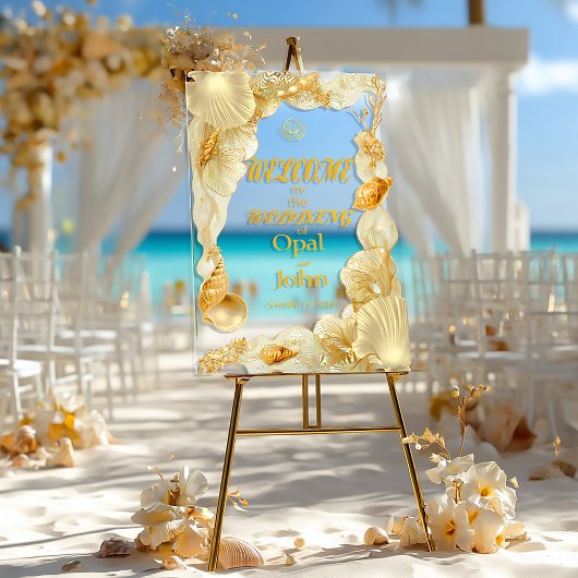 Pearl & Gold Seashell Welcome Wedding Acrylic Sign アクリルサイン