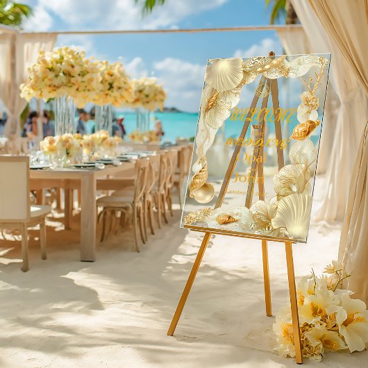 Pearl & Gold Seashell Welcome Wedding Acrylic Sign アクリルサイン
