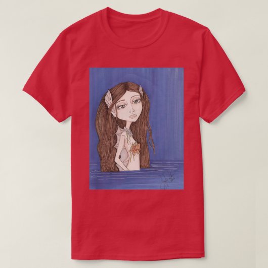 Pearl Mermaid fantasy big eyes art Tシャツ (デザイン正面)
