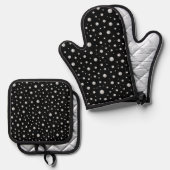 Pearl Pattern on Black Background 鍋つかみ&鍋敷きセット (正面/裏面)