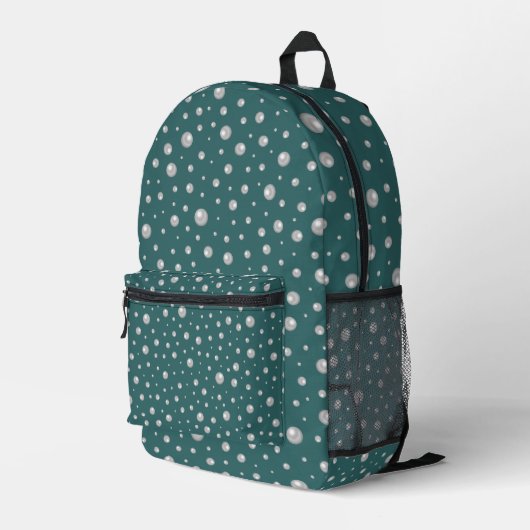 Pearl Pattern on Transformative Teal Background プリントバックパック (裏面右端)