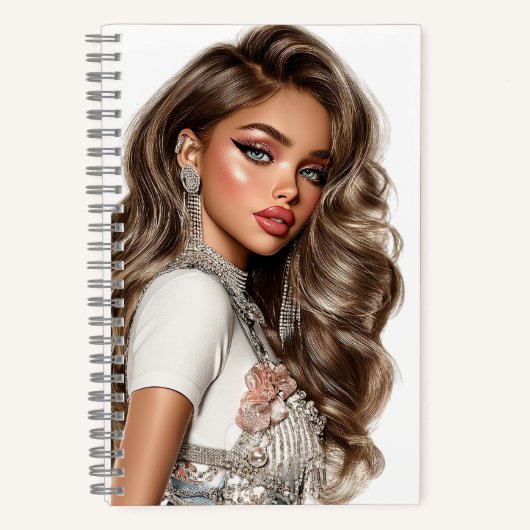 Pearl & Rhinestone Glam Girl Spiral Notebook ノートブック (正面)