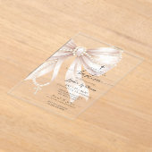 Pearl Rosary Bow Baptism アクリル招待状 (レイダウン)