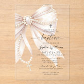 Pearl Rosary Bow Baptism アクリル招待状 (正面)