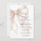 Pearl Rosary Bow Baptism 招待状 (正面)