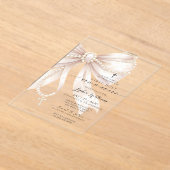 Pearl Rosary Bow First Holy Communion アクリル招待状 (レイダウン)