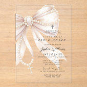 Pearl Rosary Bow First Holy Communion アクリル招待状 (正面)