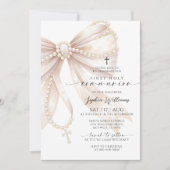 Pearl Rosary Bow First Holy Communion Invitation 招待状 (正面)